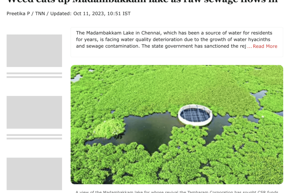 raw sewage in madambakkam lake